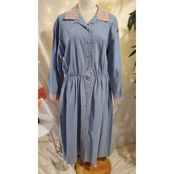 Orvis Vtg Chambray Denim Button Maxi Dress Plus Size 18 Cabin Cottage Prairie - Picture 1 of 13